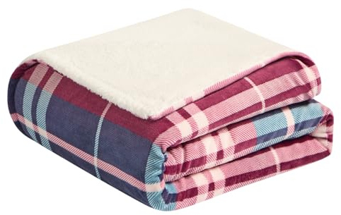 OHS Flannel Fleece Throw Blanket for Sofa, Ultra Soft Cosy Warm Winsford Check Blanket for Bed Lightweight Fluffy Tartan Double Bed Throws, Burgundy - 130 x 160cm