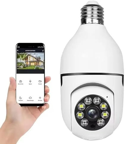 lvssiao Glödlampskamera, kameralampa övervakningskamera IP-kamera med E27-glödlampa 360 graders PTZ-kameror inomhus wifi-kamera mörkerseende i färg + rörelsedetektion + tvåvägs ljud