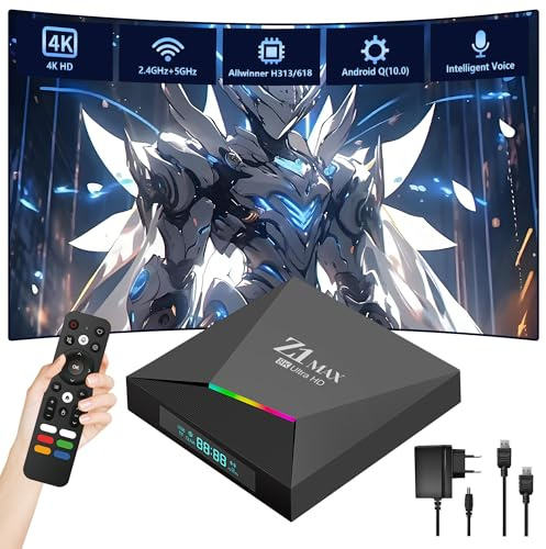 Z1 MAX Android TV Box Android Q 10,WiFi 2,4 GHz&5 GHz,Interfaz RJ45 Adaptable,Android Box Compatible con HDR,Dispositivos de Streaming para TV,2 Puertos USB 2.0,Mando a Distancia con Voz Inteligente