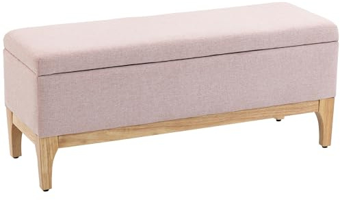 HOMCOM Banc de Rangement, Coffre de Rangement avec Couvercle Amovible Style scandinave, Bout de lit en Tissu Lin, 110 x 39 x 45 cm, Rose