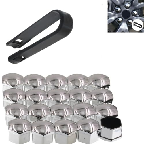 IDRBEH 20 pcs Tapas Para Tuercas, Universal 17mm Tapa de Tornillo de Rueda, tapas para tuercas de rueda, con protección antirrobo para la mayoría de tornillos de rueda, con Herramienta de Extracción