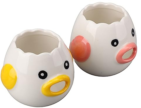 HUSHUI Separador de Huevos de Cerámica en Forma de Pollo con Diseño de Dientes de Sierra para Entusiastas de la Repostería Rosa y Amarillo 2 Piezas