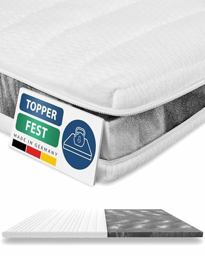 AM Qualitätsmatratzen Topper 160x220cm hart - Made in Germany - Oeko TEX zertifizierter Matratzen Topper 160x220 H4 / H3 für Boxspringbett - Feste Matratzenauflage 160x220 mit wachbarem Bezug