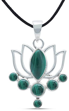 mantraroma Kettenanhänger 925 Silber Malachit grüner gestreifter Stein Edelstein Kettenanhänger Damen Sterling Silber Halskette Anhänger Geschenk (MAH-138-10)