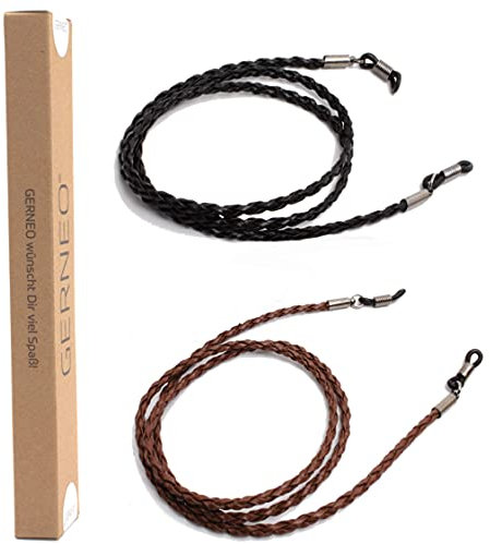 GERNEO® - DAS ORIGINAL - Premium Leder Brillenband & Brillenkordel - geflochten - Doppelpack (1x Mythosschwarz & 1x Nougatbraun) - Glattlederoptik für Lesebrille & Sonnenbrille