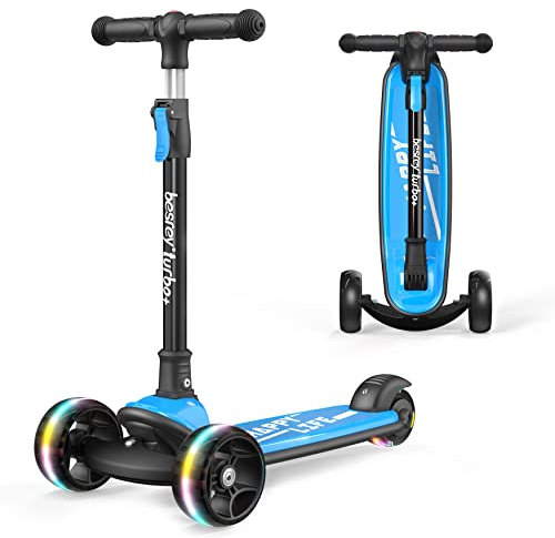 besrey Scooter Kinder Roller, der sichere Dreiradscooter mit PU LED Leuchtenden Räder, Faltbarer Höhenverstellbarer KinderRoller, Leicht Belastbarkeit bis 50 kg, ab Kleinkind Junge Mädchen