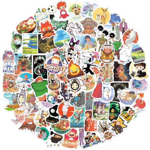 Lot de 100 autocollants en vinyle de films d’Hayao Miyazaki pour ordinateur portable, bouteille d'eau, skateboard, bagages, pour adultes, adolescentes, filles