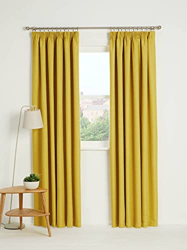 Kinfolk Textile Blackout Thermal Pencil Pleat Tape Top Insulated Pair of Blackout Curtains Including 2 Tiebacks (Ochre Yellow, 46 x 72)