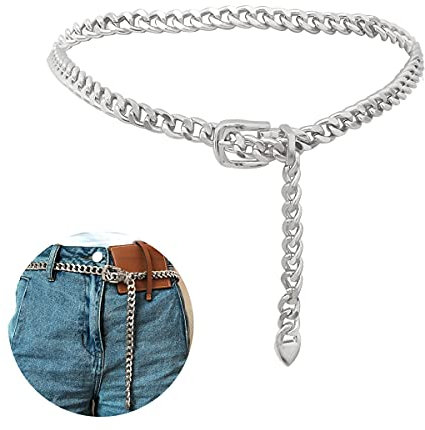 JKJF Metall Kettengürtel Damen Taille Gürtel Einstellbare Körperkette Für Party Hochzeit Alltagskleidung –Silber