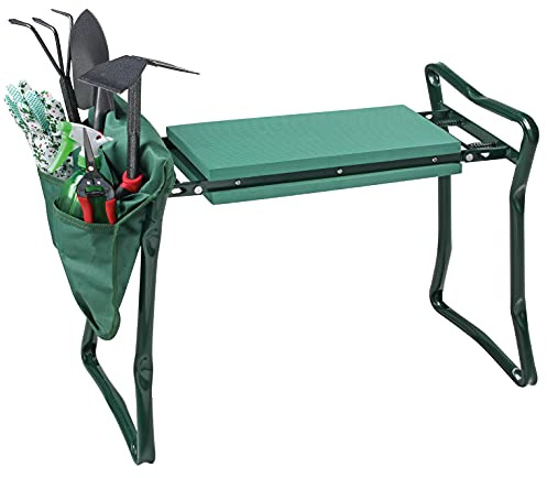 Valex 1486109 Set complet de 6 outils de jardinage avec tabouret et poche porte-outils