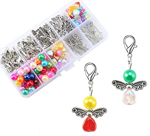 HERZWILD 50 uppsättningar skyddsänglar, gör-det-själv set, nyckelringar, ängel, charm, pärlängel, hänge för gör-det-själv, bröllop, smycken, halsband, pyssel (A2)