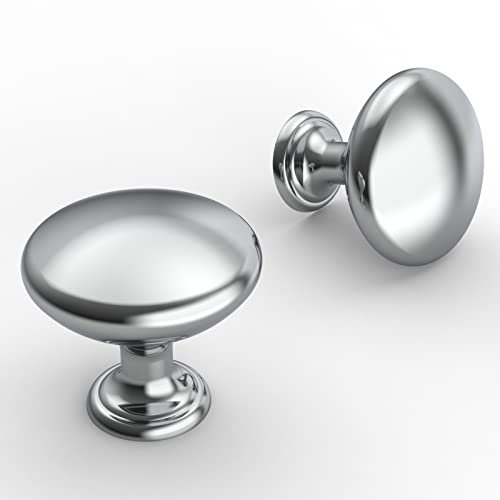 FURNIWARE 10 Stück Schrankbeschläge Robuste Knöpfe, Rund Schubladenknöpfe Küchentürschrank Türknopf Kabinett Hardware Knöpfe-Verchromt
