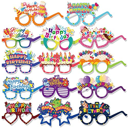 HOWAF 28 Stück Geburtstagsparty-Brille, Happy Birthday Brille, Fotokabinen-Requisiten, Geburtstagspapierbrille, Geburtstagstorte Geburtstag, Fotokabine, Geburtstag, Papiergläser für Kinder und