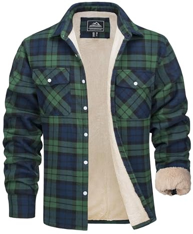 MAGCOMSEN Veste d'hiver pour homme, doublée, thermique, à carreaux, pour les loisirs, avec multiples poches, en coton, chaude chemise pour bûcheron, vert, L