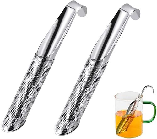 GAMURRY Filtre à thé en Acier Inoxydable, Filtre à thé Pour thé en Vrac, Rose, Café, épices, Long Manche Filtre à thé Tige Tube Filtre à thé et thé Fine Maille Filtre à thé Qualité Alimentaire(2 PCS)