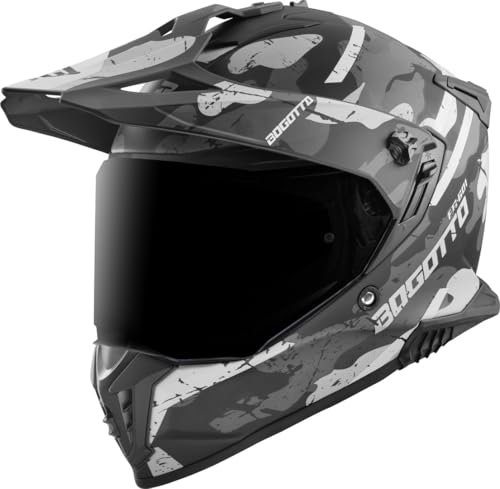 Bogotto FG-601 Sniper Casque d’Enduro en Fibre de Verre, Schwarz Matt/Grau, XS