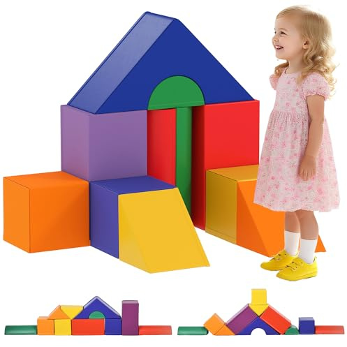 HOMCOM Set di 11 Costruzioni Morbide per Bambini da 1-3 Anni, Set da Gioco Blocchi Morbidi in Schiuma e PU per Bambini, Giocattoli per Arrampicata per Soggiorno, Cameretta e Asilo Nido, Multicolore 2