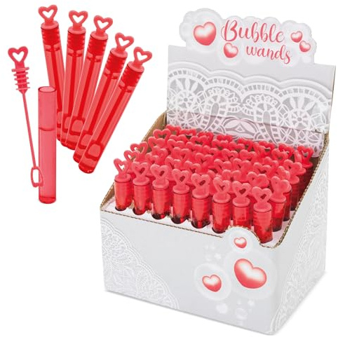 ADRI Pompas de Jabon Boda, 48 Pomperos de Jabón con líquido Incluido para Bodas, Burbujas con Mango con Formas para Bodas, Bautizos, Cumpleaños, San Valentín (Rojo, Corazon)