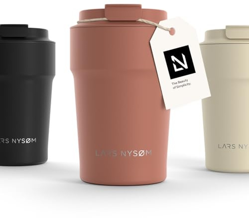 LARS NYSØM Thermo Kaffeebecher-to-go 380ml | er Travel Mug 0,38 Liter med isolering | Utsläppssäker rostfri termosmugg för kaffe och te på språng | Teebägare (Brick Red, 380ml)