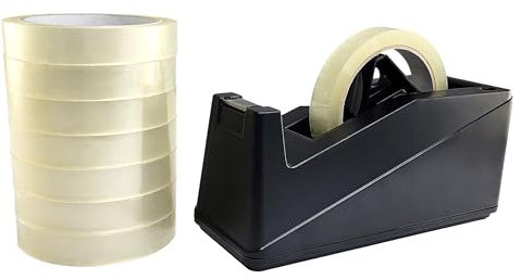 KLEBESHOP24 Klebebandabroller inklusive 8 Rollen Klebeband je 19 mm x 66 m/schwarz