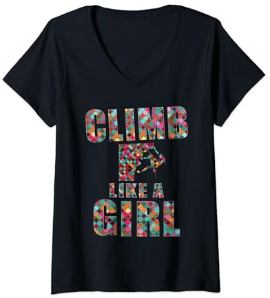 Damen Climb like a Girl Kletterin Mädchen Frauen Klettern T-Shirt mit V-Ausschnitt