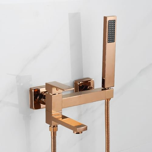 XJTNLB Rubinetto Doccia da Muro Oro Rosa Con Manopole Rubinetteria Doccia a Muro Con Miscelatore Monocomando per Vasca da Bagno Rubinetti per Vasca da Bagno