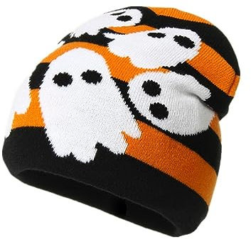 Halloween Kostüm Mädchen Bedruckter Trachtenhüte Damen Ahornblatt-Strickmütze mit Ohren, Weihnachtsdekoration, Halloween, lustige kalte Mütze Verrückte Bedruckter Trachtenhüte (Orange, One Size)