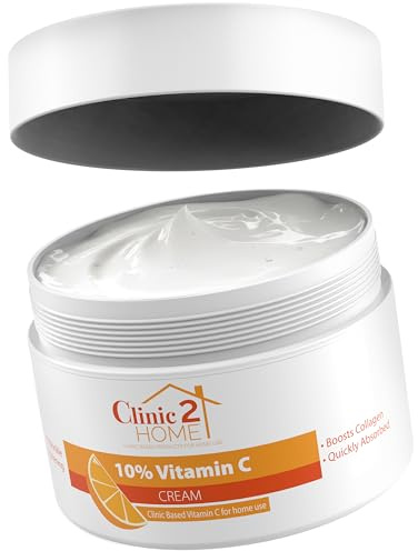 Clinic2Home Vitamin C Creme – Leistungsstarke 10% Vitamin C Gesichtscreme Gegen Dunkle Flecken, Falten & Feine Linien – Anti-Aging, Kollagen-Boost & Hautaufhellender Reiner Vitamin C