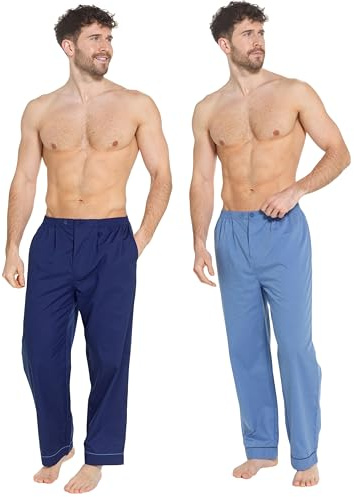 INSIGNIA 2 Pack Mens Traditional Pyjamas Trousers Bottoms (New Navy & Blue, XL)