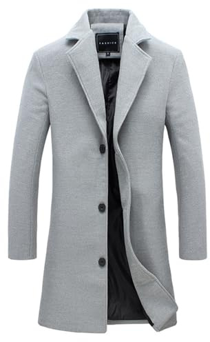 Mens Long Trench Coat UK Sale Winter Jackets Coat Wool Coat Mid Length Trench Coats Slim Fit Notched Stand Collar Overcoat Wool & Cashmere Warm Winter Mod Coat Casual Outdoor Business Coat