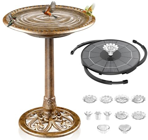 AISITIN Abreuvoir pour oiseaux, avec fontaine solaire, 3,5 W, pour mangeoire, jardin, balcon, décoration de balcon, terrasse, en bronze, plastique, bronze