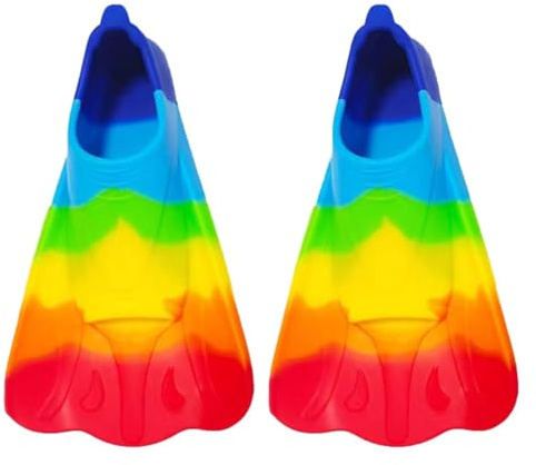 JIEBWCHA Swim Fin Kids, Rainbow Training Fins, Children Flippers, Comfortable Diving Flippers, Silicone Short Fins, Swimming Flippers For Kids, Snorkel Fins For Children Boys Girls Lap Swimming