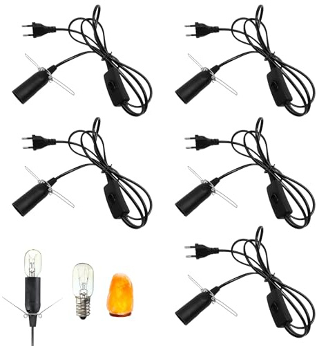 Câble avec interrupteur pour lampes de sel E14 : WIYETY Lot de 5 câbles avec interrupteur pour douille E14, 1,8 m de long et prise européenne, pour salon, chambre et bureau (noir)
