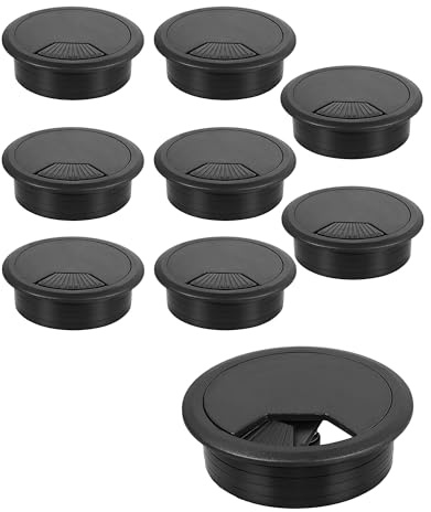 Fonyiunce 9 Stück Kabeldurchführung Schreibtisch, 50mm Kabeldurchlass, Rund Tischdurchführung, Schwarz Kunststoff Kabeldurchlass, für Tisch Office Schreibtische
