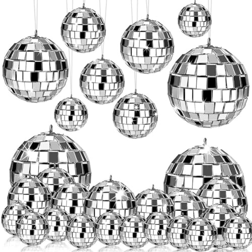 Dytabepl 24 diskokulor, hängande glas, discoboll, festdekorationer, festival, festdekorationer, med rep