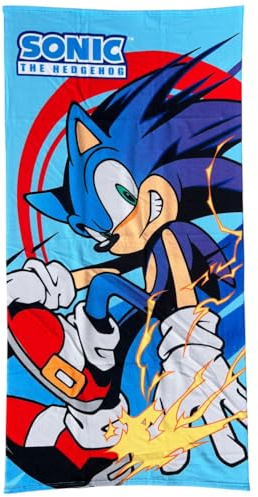CARTOON Telo Mare Sonic the Hedgehog Bambini 70x140 cm Microfibra 100% Poliestere 245 gsm Assorbente e Asciugatura Rapida Leggero e Compatto Ideale per Spiaggia e Piscina Design Sonic Velocità