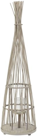 ECD Germany Lykta i Bambu 110 cm med Handtag, Glasinsats och LED Ljus­slinga, Boho Stormlykta i Flätad Bambu Träfärg, Ljushållare för Inomhus och Utomhus Dekoration för Trädgård Balkong och Vardagsrum