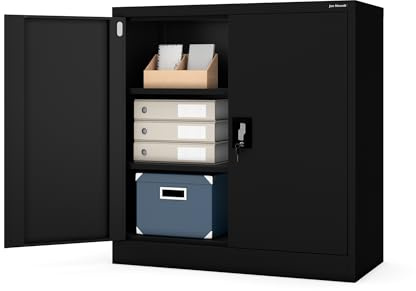 Jan Nowak Armario de Oficina Archivador de Herramientas Metálico 2 Estantes con Recubrimiento de Polvo Se Puede Cerrar 92,5 cm x 90 cm x 40 cm (Negro)