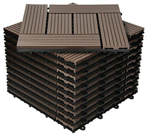 ECD Germany Dalles Terrasse Clipsables WPC 30x30 cm/11 pièces=1m² Marron Foncé Mosaïque Aspect Bois Carreaux avec Système à Clic et Drainage Revêtement de Sol Carrelage Lames Patio Jardin Extérieur