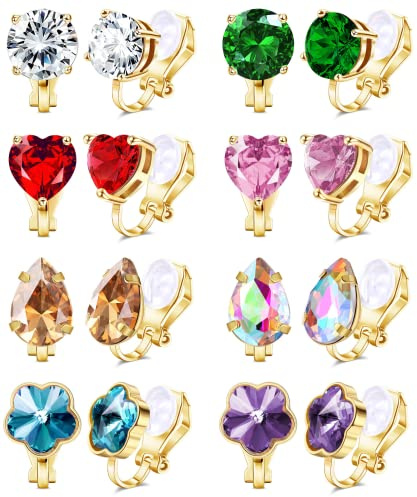 Roheafer 8 Pairs Clip Earrings for Women Hypoallergenic Non-Pierced Earring CZ Heart Butterfly Clip On Earrings Non Piercing Fake Earring Jewellery(Heart)