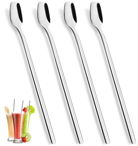 YFWOOD Set di cucchiai da caffè per latte macchiato, 4 pezzi, cucchiaio a manico lungo, 20,5 cm, cucchiaio per gelato, cucchiaino da tè, cucchiaio da dessert
