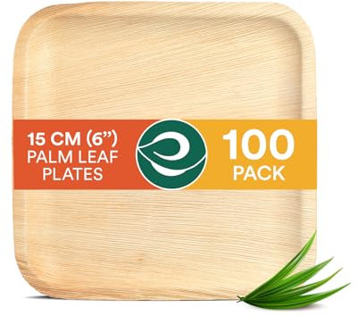 ECO SOUL Palm Leaf Plates 6”(15cm) Square (100 Count) Small Bamboo Plate |Eco Friendly, Biodegradable, Compostable Heavy-Duty Plate, Disposable Plates for Christmas Dinner, Party & Events