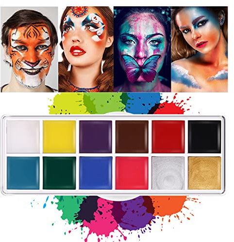 12 colori pittura viso corpo tavolozza trucco professionale a base di olio sicuro non tossico tatuaggio arte pittura pittura per Halloween, feste, vacanze, trucco artistico quotidiano, costume