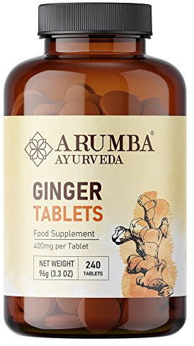 Arumba Ayurveda Ginger Tablets 240 compresse da 400 mg per compressa, realizzate con polvere pura di radice di zenzero