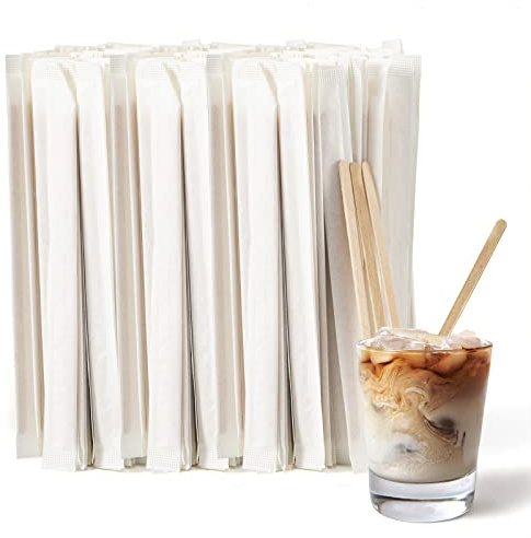 1000 Pcs Coffee Stirrers 5.5 Inch Wood Coffee Stir Sticks Individually Wrapped Wooden Stir Sticks Disposable Wood Stir Sticks Eco-Friendly Wood Coffee Stir Sticks for Coffee, Cocktail (1000 PCS)