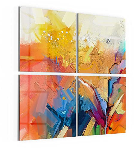 DEQORI Glasbilder Acrylglas | Motiv Farbenreiches Ölgemälde | quadratisch 4-teilig 100x100 cm | große XXL Deko | Wandbilder für Wohnzimmer, Schlafzimmer, Flur & Küche | moderne Wanddeko