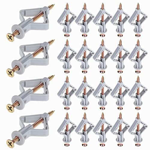 Mynoozi 200 Pièces Fixations pour Plaques de Plâtre (100 Chevilles + 100 Vis), Chevilles pour Plaque de Plâtre et Vis, Fixations Murales Creuses pour Installation Murale en Plaque de Plâtre