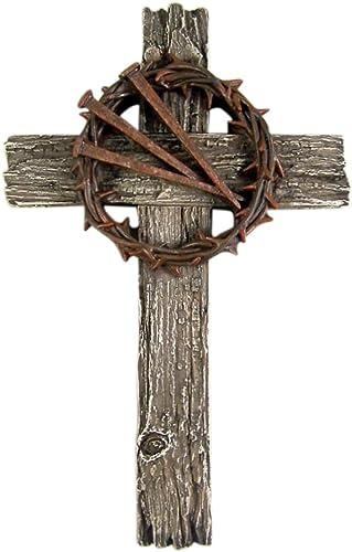 Cross with Thorn Crown and Nails, Wall Hanging Decoration, Religious Gift, 13 1/2 Inch