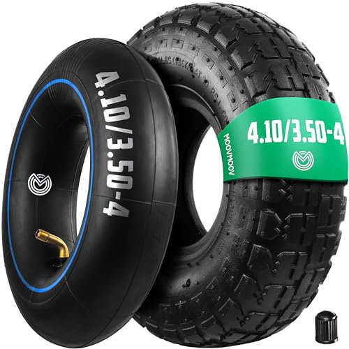 MOOVMOOV Kit Pneumatici 4.10/3.50-4 con Camera d'Aria Valvola Angolata TR87 | Compatibile con Carrelli da Trasporto, Rimorchi, Carrelli da Giardino a 4 Ruote - Per Pneumatico 410x350x4