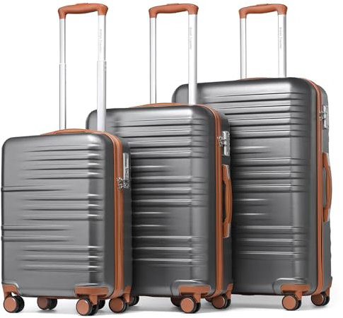 British Traveller Reisekoffer Set Handgepäck Koffer Hartschalenkoffer ABS+PC mit 8 Spinnerräder Rollkoffer mit TSA-Schloss Koffer Trolleys Neu Grau